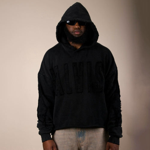 Custom Clothing Manufacturers Applique embroidery Distressed Raw Hoodie