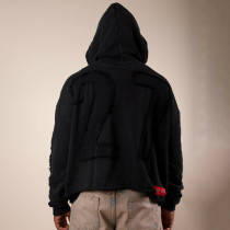 Custom Clothing Manufacturers Applique embroidery Distressed Raw Hoodie