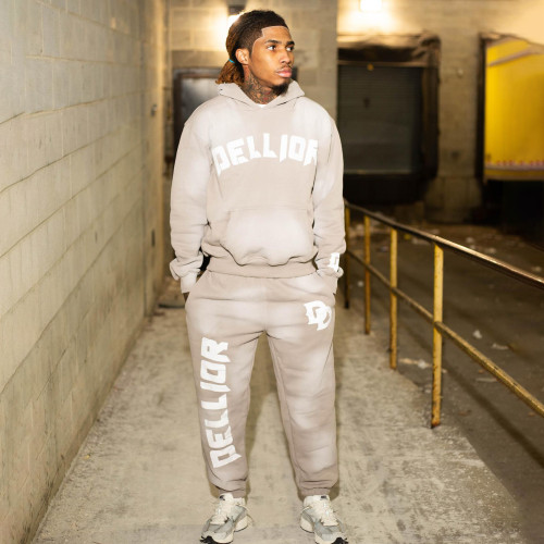 Custom Clothing Manufacturers Digital printing Acid Wash Hooded Sweatshirt Set