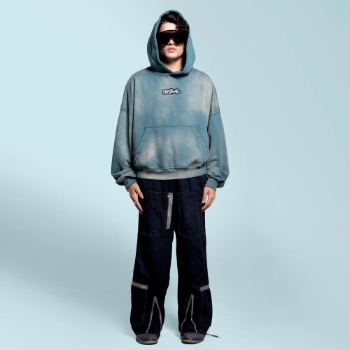 Custom Clothing Manufacturers Acid Wash Applique Embroidery Hoodie