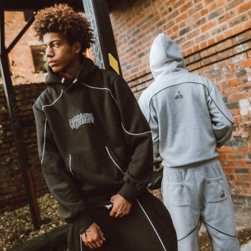 Custom Clothing Manufacturers Piping Embroidery Casual Hooded Sweatshirt