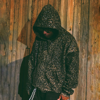 Custom Clothing Manufacturers Leopard Print Rhinestones Hooded