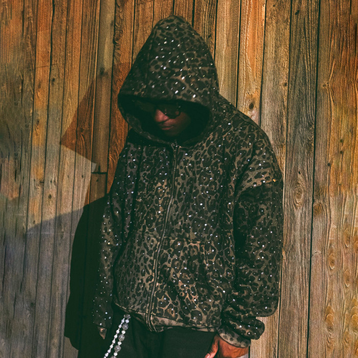 Custom Clothing Manufacturers Leopard Print Rhinestones Hooded