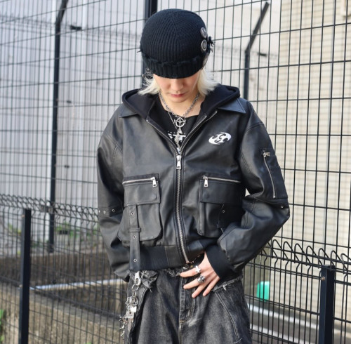 Custom Clothing Manufacturers PU Digital printing Hooded leather jacket