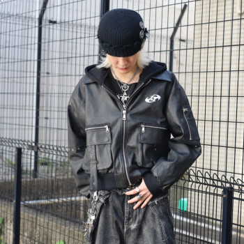 Custom Clothing Manufacturers PU Digital printing Hooded leather jacket