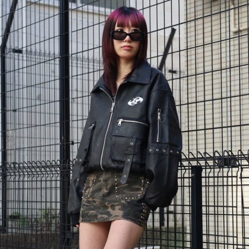 Custom Clothing Manufacturers PU Digital printing Hooded leather jacket