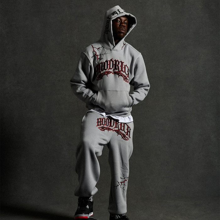 Custom Clothing Manufacturers Embroidery 100% cotton pullover hoodie set