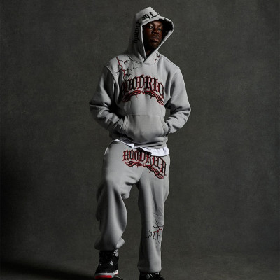 Custom Clothing Manufacturers Embroidery 100% cotton pullover hoodie set