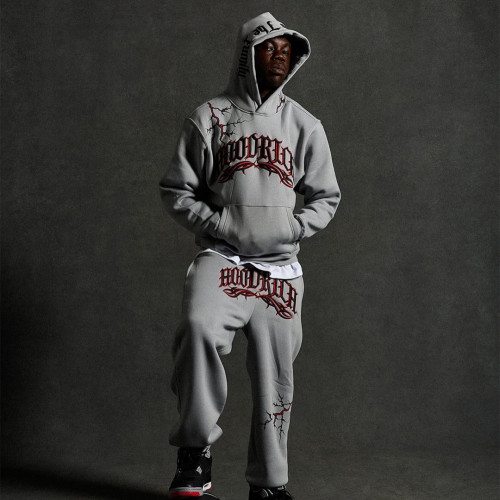 Custom Clothing Manufacturers Embroidery 100% cotton pullover hoodie set