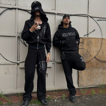 Custom Clothing Manufacturers Distressed Embroidery Double-layered Hoodies