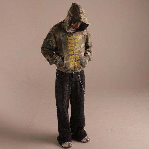 Custom Clothing Manufacturers Digital Printing Distressed Camouflage Hoodies