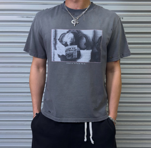 Custom Clothing Manufacturers Screen Printing Acid Wash Distressed T-Shirt