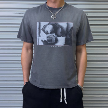 Custom Clothing Manufacturers Screen Printing Acid Wash Distressed T-Shirt