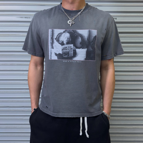 Custom Clothing Manufacturers Screen Printing Acid Wash Distressed T-Shirt