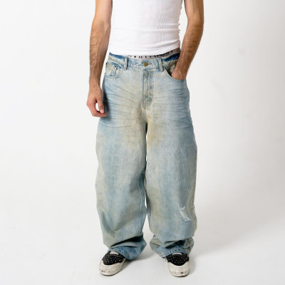 Custom Clothing Manufacturers Distressed Spray dirty Effect Straight-leg jeans