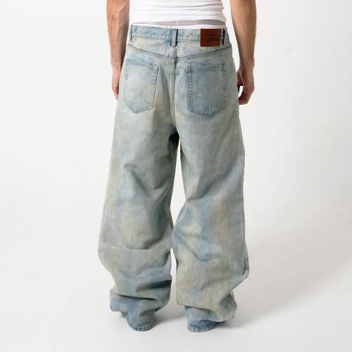 Custom Clothing Manufacturers Distressed Spray dirty Effect Straight-leg jeans