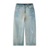 Custom Clothing Manufacturers Distressed Spray dirty Effect Straight-leg jeans