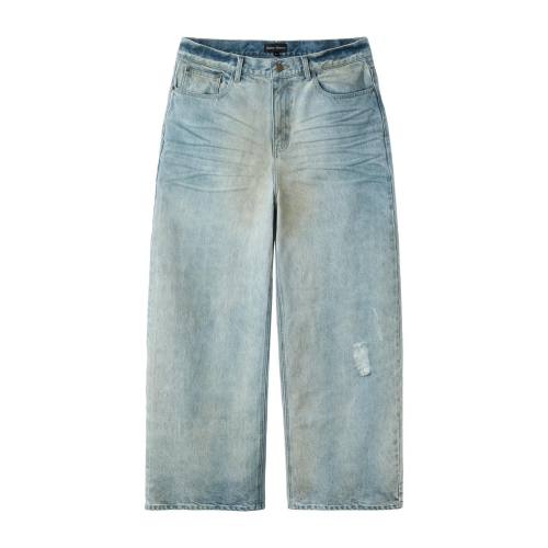 Custom Clothing Manufacturers Distressed Spray dirty Effect Straight-leg jeans