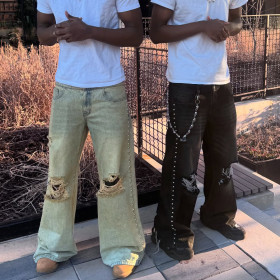 Custom Clothing Manufacturers Distressed rivets Acid-washed jeans