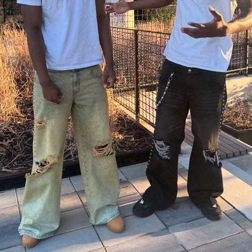 Custom Clothing Manufacturers Distressed rivets Acid-washed jeans