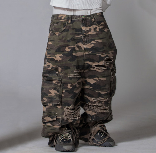 Custom Clothing Manufacturers Distressed Camouflage Cargo Pants