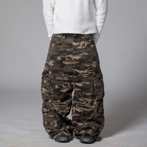 Custom Clothing Manufacturers Distressed Camouflage Cargo Pants