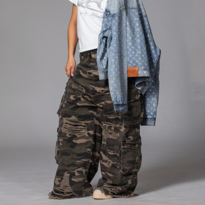Custom Clothing Manufacturers Distressed Camouflage Cargo Pants