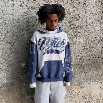 Custom Clothing Manufacturers Rhinestones Distressed Digital Printing Hoodies