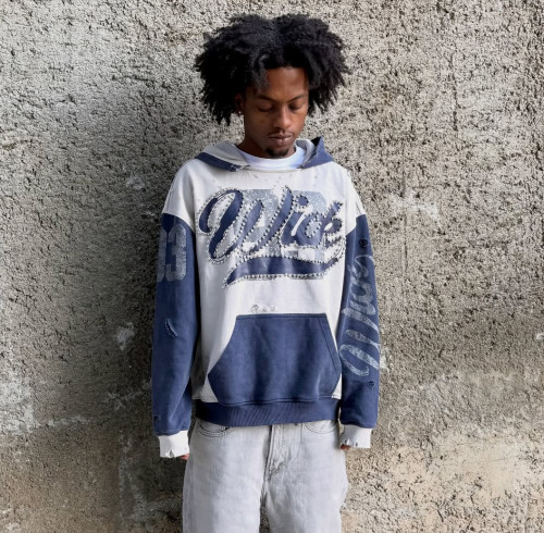 Custom Clothing Manufacturers Rhinestones Distressed Digital Printing Hoodies