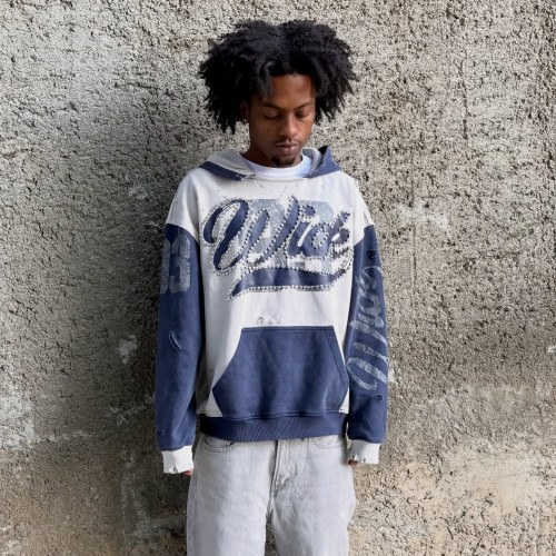 Custom Clothing Manufacturers Rhinestones Distressed Digital Printing Hoodies