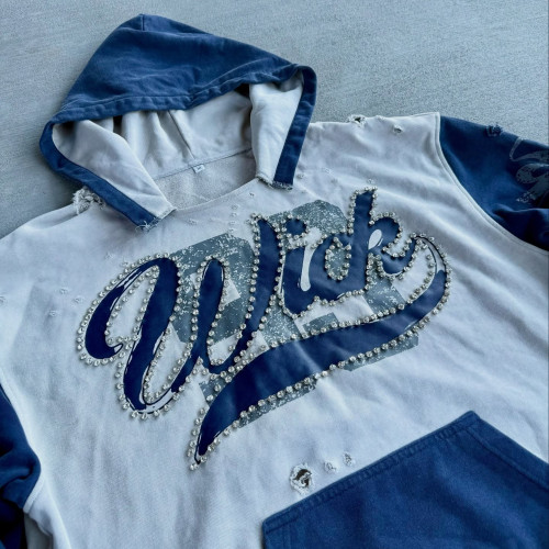 Custom Clothing Manufacturers Rhinestones Distressed Digital Printing Hoodies