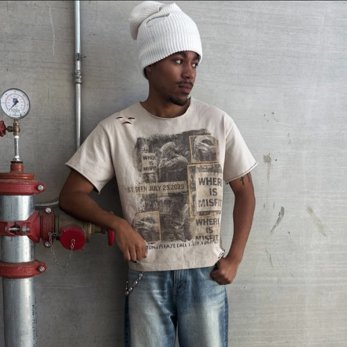 Custom Clothing Manufacturers Screen Printing Distressed Raw T-shirt