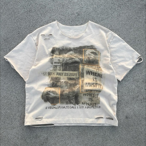 Custom Clothing Manufacturers Screen Printing Distressed Raw T-shirt