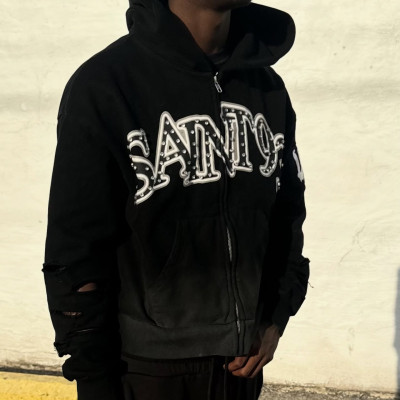 Custom Clothing Manufacturers Acid Wash Digital Printing Rhinestone Hoodies