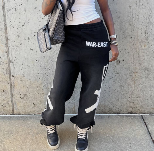 Custom Clothing Manufacturers Acid Wash Appliqué Embroidered Sweatpants