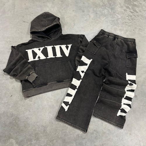 Custom Clothing Manufacturers Applique Embroidery Acid Wash Sports suit