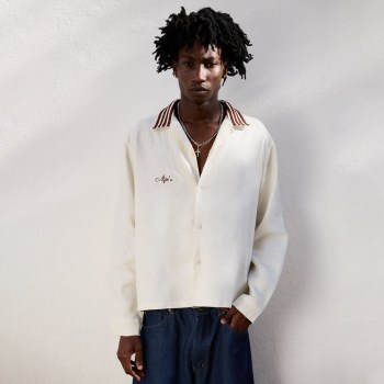 Custom Clothing Manufacturers Embroidered Linen Striped Collar Shirt