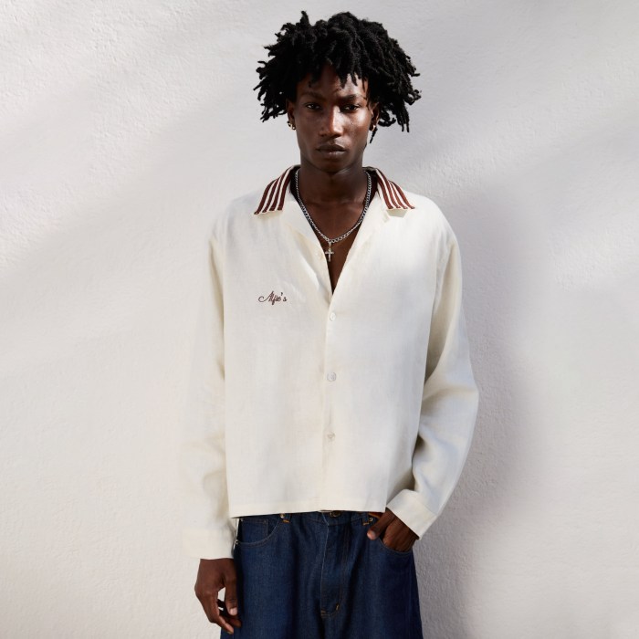 Custom Clothing Manufacturers Embroidered Linen Striped Collar Shirt