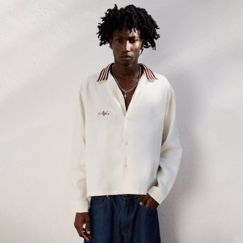 Custom Clothing Manufacturers Embroidered Linen Striped Collar Shirt