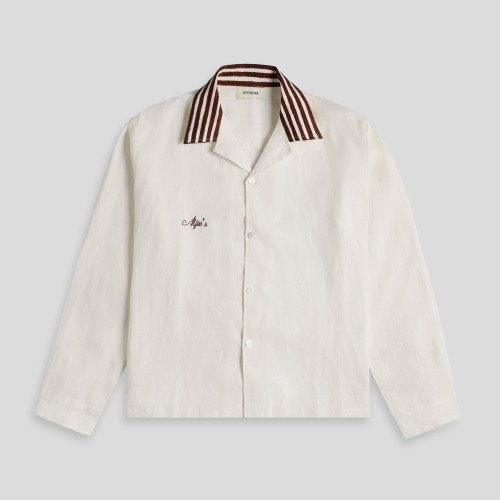 Custom Clothing Manufacturers Embroidered Linen Striped Collar Shirt