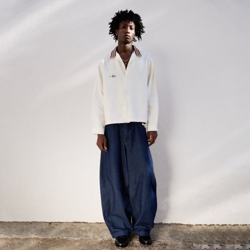 Custom Clothing Manufacturers Embroidered Linen Striped Collar Shirt