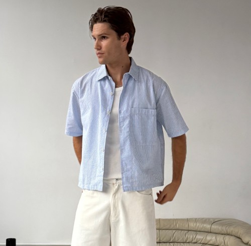 Custom Clothing Manufacturers Embroidered Logo 100% Cotton Striped Shirt