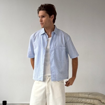 Custom Clothing Manufacturers Embroidered Logo 100% Cotton Striped Shirt