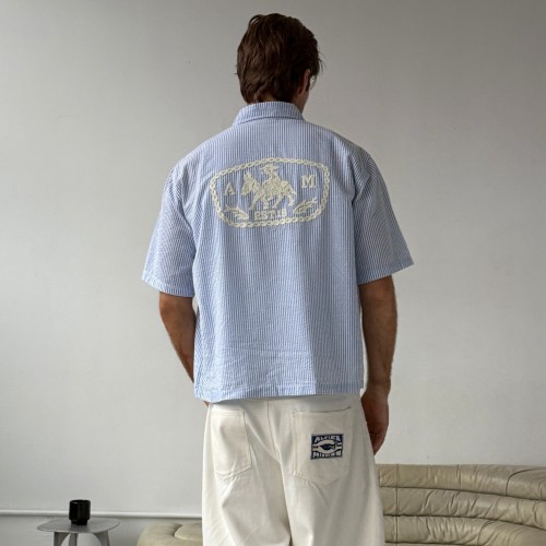 Custom Clothing Manufacturers Embroidered Logo 100% Cotton Striped Shirt