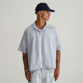 Custom Clothing Manufacturers Embroidered Logo 100% Cotton Plaid Shirt