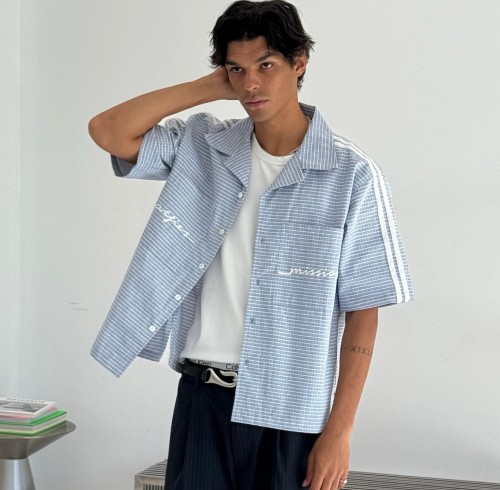 Custom Clothing Manufacturers Embroidered Logo 100% Cotton Striped Shirt