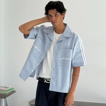 Custom Clothing Manufacturers Embroidered Logo 100% Cotton Striped Shirt