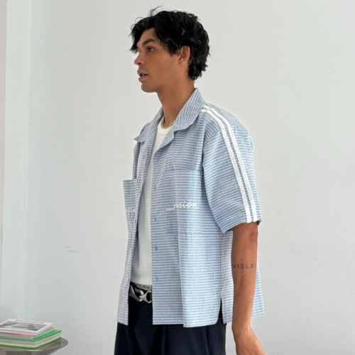 Custom Clothing Manufacturers Embroidered Logo 100% Cotton Striped Shirt