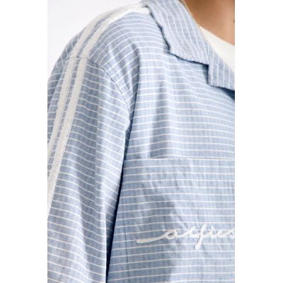 Custom Clothing Manufacturers Embroidered Logo 100% Cotton Striped Shirt