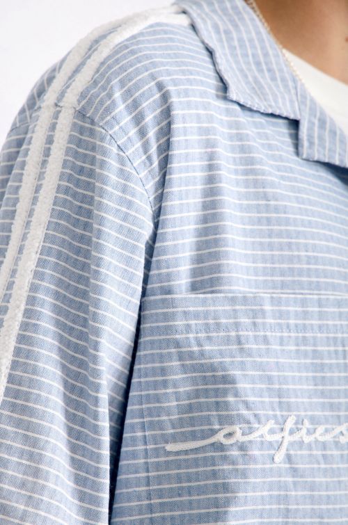 Custom Clothing Manufacturers Embroidered Logo 100% Cotton Striped Shirt